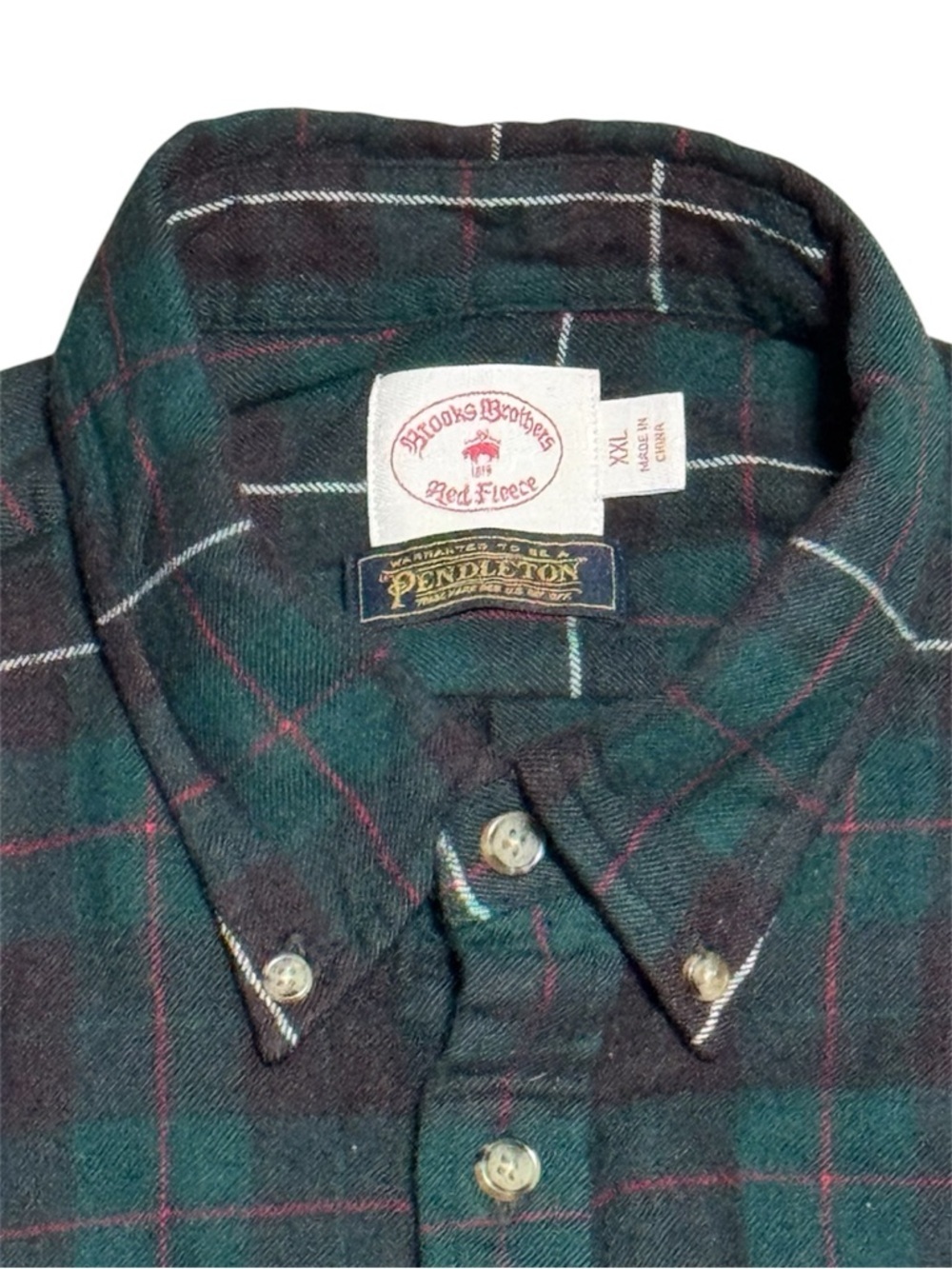 151 BROOKS BROTHERS Men’s Red Fleece x Pendleton Wool Plaid Shirt - Green, XXL - Picture 5 of 9